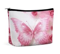 Borsa per il trucco a forma di farfalla rosa e bianca, borsa per il trucco da viaggio portatile, borse per cosmetici, borsa con cerniera, piccola borsa da toilette per donna