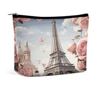 Borsa per il trucco a forma di fiore della Torre Eiffel di Parigi, borsa per il trucco da viaggio portatile, borse per cosmetici, borsa con cerniera, piccola borsa da toilette per donna