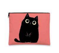 Borsa per il trucco a forma di gatto, adorabile astuccio da viaggio per cosmetici, da donna, portatile, in tela, con cerniera, idea regalo per amanti degli animali, nero, 7x9 Inch, Gatto