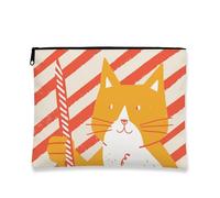 Borsa per il trucco a forma di gatto carino, borsetta da viaggio per donne, piccola borsa portatile in tela con cerniera, divertente borsa da toilette regalo per bambini, Arancione, 7x9 Inch, Gatto