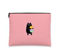 Borsa per il trucco a forma di gatto, con gattino nero con gelato, astuccio da viaggio per donne, piccola borsa portatile in tela con cerniera, borsa da toeletta regalo per festival, accessori