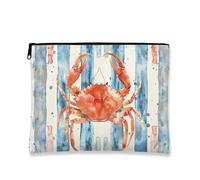 Borsa per il trucco a forma di granchio, borsa da viaggio per cosmetici ad acquerello con granchio rosso, piccola borsa portatile in tela con cerniera, regalo da spiaggia per la cura della pelle