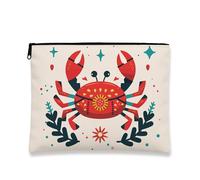 Borsa per il trucco a forma di granchio, borsa da viaggio per cosmetici da donna, piccola borsa portatile in tela con cerniera, borsa regalo estiva per articoli da toeletta, Rosso, 7x9 Inch