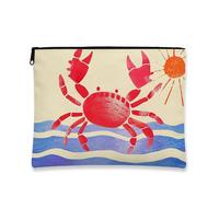 Borsa per il trucco a forma di granchio, borsa da viaggio per cosmetici da donna, piccola borsa portatile in tela con cerniera, regalo estivo per la cura della pelle, Rosso, 7x9 Inch