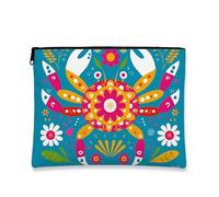 Borsa per il trucco a forma di granchio, borsa da viaggio per cosmetici, design oceanico, da donna, piccola borsa portatile in tela con cerniera, regalo estivo per la cura della pelle, Blu, 7x9 Inch