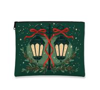 Borsa per il trucco a forma di lanterna, borsa da viaggio per cosmetici da donna, piccola borsa portatile in tela con cerniera, borsa da toilette natalizia per la cura della pelle, Verde, 7x9 Inch