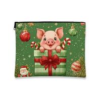 Borsa per il trucco a forma di maialino, borsa da viaggio per cosmetici natalizia verde per donna, organizer portatile in tela con cerniera, borsa da toilette per la cura della pelle durante le vacan