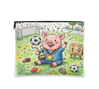 Borsa per il trucco a forma di maialino da calcio, graziosa borsa da viaggio per donne e ragazze, organizer portatile con cerniera in tela piccola con animali, 17,8 x 22