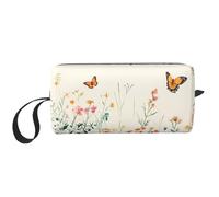Borsa per il trucco a forma di margherita con farfalla, organizer da viaggio resistente all'acqua, per donne e uomini, con prato primaverile, con cerniera, piccola borsa per attrezzi portatile