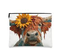 Borsa per il trucco a forma di mucca a mosaico, borsa da viaggio per cosmetici colorata e floreale per donna, organizer portatile in tela con cerniera, borsa per la cura della pelle in stile fattoria