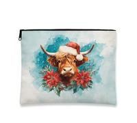 Borsa per il trucco a forma di mucca, borsa da viaggio per cosmetici, con cappello di Babbo Natale, borsa da viaggio per donne, piccola borsa portatile in tela con cerniera, organizer per articoli da