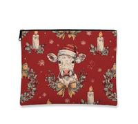 Borsa per il trucco a forma di mucca, borse da viaggio vintage per cosmetici da donna, piccola borsa portatile in tela con cerniera, organizer per articoli da toeletta per la cura della pelle, Rosso