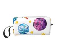 Borsa per il trucco a forma di nave spaziale in stile cartone animato, organizer da viaggio resistente all'acqua, per donne e uomini, con pianeta colorato, con cerniera, piccola borsa per attrezzi