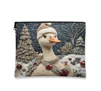 Borsa per il trucco a forma di oca, comoda borsa invernale per cosmetici da donna, organizer portatile in tela con cerniera, borsa da toeletta per le vacanze, 18 x 22 cm