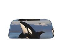 Borsa per il trucco a forma di orca assassina, beauty case da viaggio, astuccio grande per matite per uomo e donna, portamonete in pelle con cerniera.