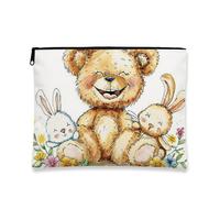 Borsa per il trucco a forma di orsetto, adorabile astuccio da viaggio per bambini, piccolo organizer portatile in tela con cerniera, regalo divertente per compleanno e Pasqua, Marrone, 7x9 Inch, Borsa