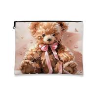 Borsa per il trucco a forma di orso, adorabile astuccio da viaggio in peluche per donne, piccolo organizer portatile in tela con cerniera, regalo di compleanno per la cura della pelle, Marrone, 7x9