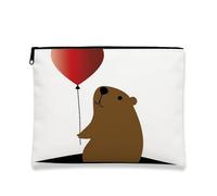 Borsa per il trucco a forma di orso, adorabile astuccio da viaggio per donne, piccolo organizer portatile in tela con cerniera, regalo di compleanno, per la cura della pelle, stile divertente, bianco