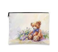 Borsa per il trucco a forma di orso, borsa da viaggio per cosmetici con motivo floreale a forma di orso marrone per donna, organizer portatile in tela con cerniera, borsa da toilette per la cura dell