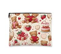 Borsa per il trucco a forma di orso, fantasiosa pochette da viaggio per cosmetici da donna con motivo d'amore, organizer portatile in tela con cerniera, borsa per articoli da toeletta per la cura del