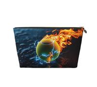 Borsa per il trucco a forma di palla da tennis con fuoco e fulmine, borsa da viaggio per cosmetici, per donna, 7 x 2,4 x 5 pollici