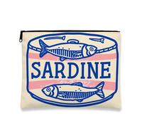 Borsa per il trucco a forma di pesce, borsa da viaggio per cosmetici retrò da donna, piccola borsa portatile in tela con cerniera, regalo divertente per la cura della pelle, Beige, 7x9 Inch