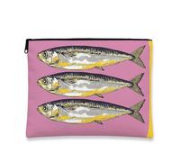 Borsa per il trucco a forma di pesce, borsa da viaggio per donne, borsa da viaggio portatile piccola in tela con cerniera, borsa da bagno per la cura della pelle della spiaggia, Pesca, 7x9 Inch