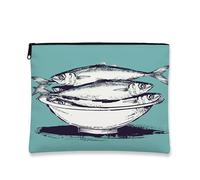 Borsa per il trucco a forma di pesce, borsa da viaggio vintage nautica per donne, piccola borsa portatile in tela con cerniera, regalo da spiaggia per la cura della pelle, Blu verde, 7x9 Inch, Pesce