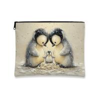 Borsa per il trucco a forma di pinguino, adorabile astuccio da viaggio per cosmetici da donna, piccolo organizer portatile in tela con cerniera, borsa da toilette per le vacanze invernali, 18x23 cm
