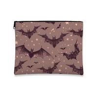 Borsa per il trucco a forma di pipistrello, borsa da viaggio vintage gotica per donne, piccola borsa portatile in tela con cerniera, borsa da toilette per Halloween, Marrone, 7x9 Inch