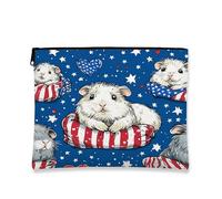 Borsa per il trucco a forma di porcellino d'India, con stelle e strisce, bella borsa da viaggio con cerniera da donna, piccola borsa da trucco portatile in tela, blu, 7x9 Inch, porcellino d'India