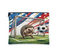 Borsa per il trucco a forma di riccio di calcio, borsa da viaggio per donne, borsa portatile piccola in tela con cerniera, borsa da toeletta con animali, 17,8 x 22,9 cm