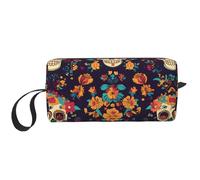 Borsa per il trucco a forma di scheletro con fiore, resistente all'acqua, organizer da viaggio per donne e uomini, con teschio messicano, custodia per cosmetici, con cerniera, piccola borsa per