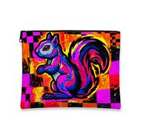 Borsa per il trucco a forma di scoiattolo dei cartoni animati, con motivo animaletti colorati da donna, organizzatore portatile in tela con cerniera, scelta perfetta per, Con colore, 7x9 Inch