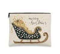 Borsa per il trucco a forma di slitta, borsa da viaggio per cosmetici da donna, piccola borsa portatile in tela con cerniera, borsa da toilette per la cura della pelle delle vacanze, nero, 7x9 Inch