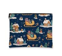 Borsa per il trucco a forma di slitta, borsa da viaggio per cosmetici invernale da donna, piccola borsa portatile in tela con cerniera, borsa da toilette per la cura della pelle delle vacanze, Navy