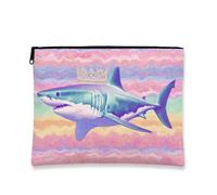 Borsa per il trucco a forma di squalo, custodia da viaggio colorata con animali marini coronati per donne, piccola custodia portatile in tela con cerniera, regalo da spiaggia per la cura della pelle