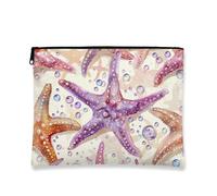 Borsa per il trucco a forma di stella marina, astuccio da viaggio per donne, borsa portatile piccola in tela con cerniera, regalo da spiaggia per la cura della pelle, Viola, 7x9 Inch, Stella marina