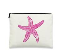 Borsa per il trucco a forma di stella marina, borsa da viaggio per donne, piccola borsa portatile in tela con cerniera, regalo da spiaggia per la cura della pelle, Pesca, 7x9 Inch, Stella marina