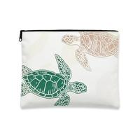 Borsa per il trucco a forma di tartaruga, borsa da viaggio artistica da donna, piccola borsa portatile in tela con cerniera, regalo da spiaggia per la cura della pelle, bianco, 7x9 Inch, Tartaruga