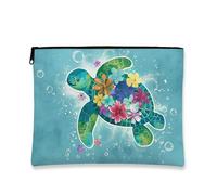 Borsa per il trucco a forma di tartaruga, borsa da viaggio colorata floreale per donne, piccola borsa portatile in tela con cerniera, regalo da spiaggia per la cura della pelle, Turchese, 7x9 Inch