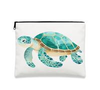 Borsa per il trucco a forma di tartaruga, borsa da viaggio per cosmetici, da donna, piccola borsa portatile in tela con cerniera, regalo da spiaggia per la cura della pelle, Verde acqua, 7x9 Inch