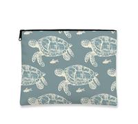 Borsa per il trucco a forma di tartaruga, borsa da viaggio per cosmetici vintage da donna, piccola borsa portatile in tela con cerniera, regalo da spiaggia per la cura della pelle, Blu, 7x9 Inch