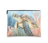 Borsa per il trucco a forma di tartaruga, borsa da viaggio per cosmetici vintage da donna, piccola borsa portatile in tela con cerniera, borsa da toilette estiva per la cura della pelle, Blu, 7x9 Inch