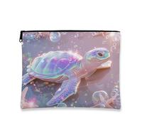 Borsa per il trucco a forma di tartaruga, borsetta da viaggio per donne, piccola borsa portatile in tela con cerniera, regalo da spiaggia per la cura della pelle, Iridescente., 7x9 Inch, Tartaruga