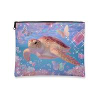 Borsa per il trucco a forma di tartaruga subacquea, borsa da viaggio per donne, piccola borsa portatile in tela con cerniera, organizer per la cura della pelle a tema oceano, Blu pastello., 7x9 Inch