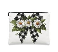 Borsa per il trucco a margherita, borsa da toilette floreale a quadri neri e bianchi per donne, piccola borsa portatile in tela con cerniera, organizer per la cura della pelle regalo da viaggio