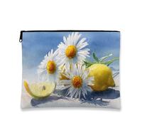 Borsa per il trucco a margherita, borsa da viaggio per cosmetici floreale ad acquerello per donne, piccola borsa portatile in tela con cerniera, regalo estivo per la cura della pelle borsa da toilette