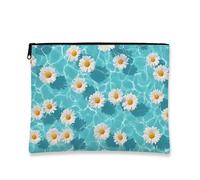 Borsa per il trucco a margherita, borsa da viaggio per cosmetici vintage con motivo floreale blu per donne, piccola borsa portatile in tela con cerniera, regalo estivo per la cura della pelle borsa da