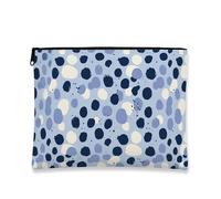 Borsa per il trucco a pois blu, borsa da viaggio astratta moderna per donne, organizer portatile in tela con cerniera, borsa da toeletta quotidiana, Blu, 7x9 Inch, Punti